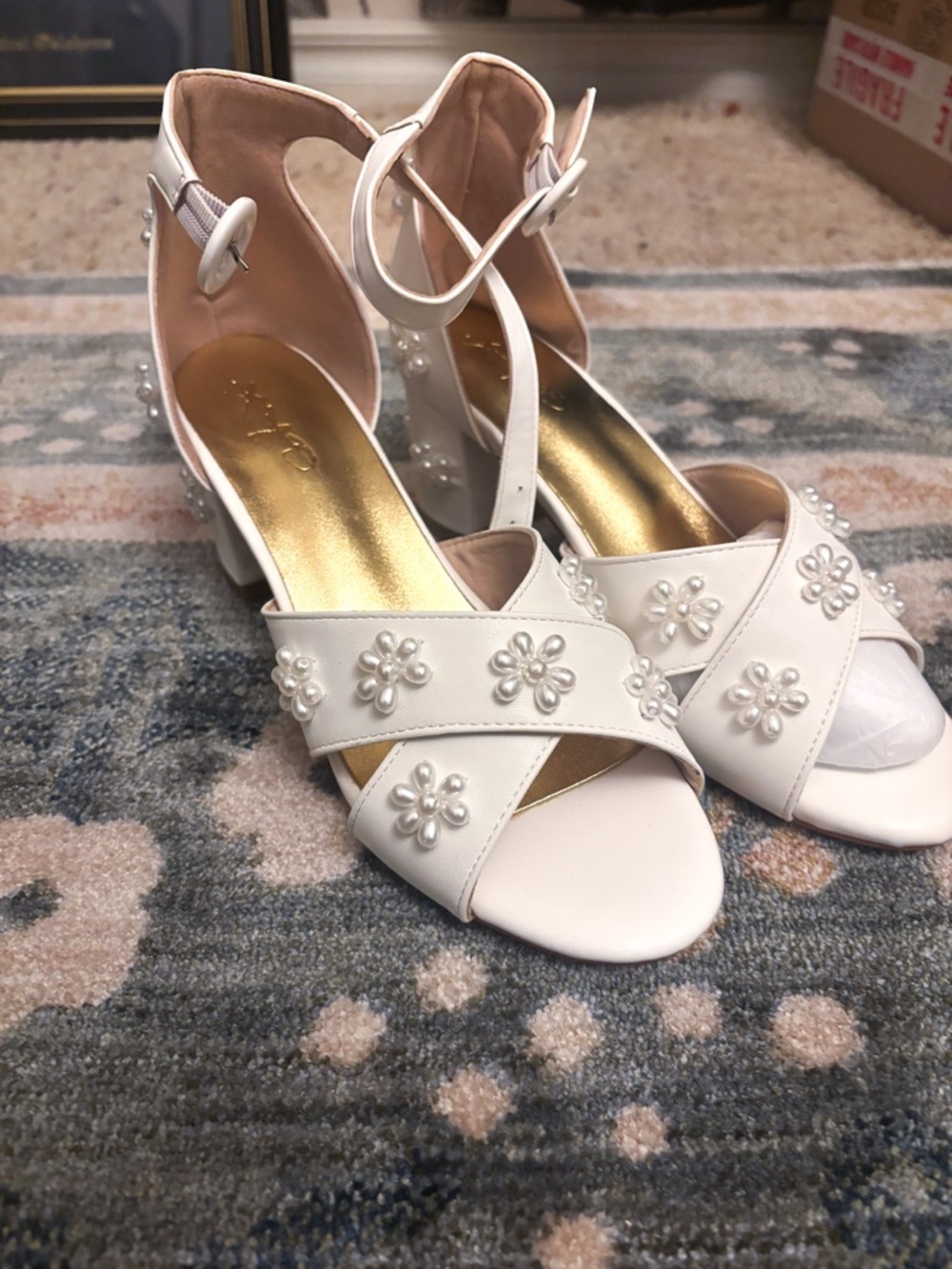 Women’s Bridal Wedding White Ivory Floral Pearl-Embellished Dress Heels